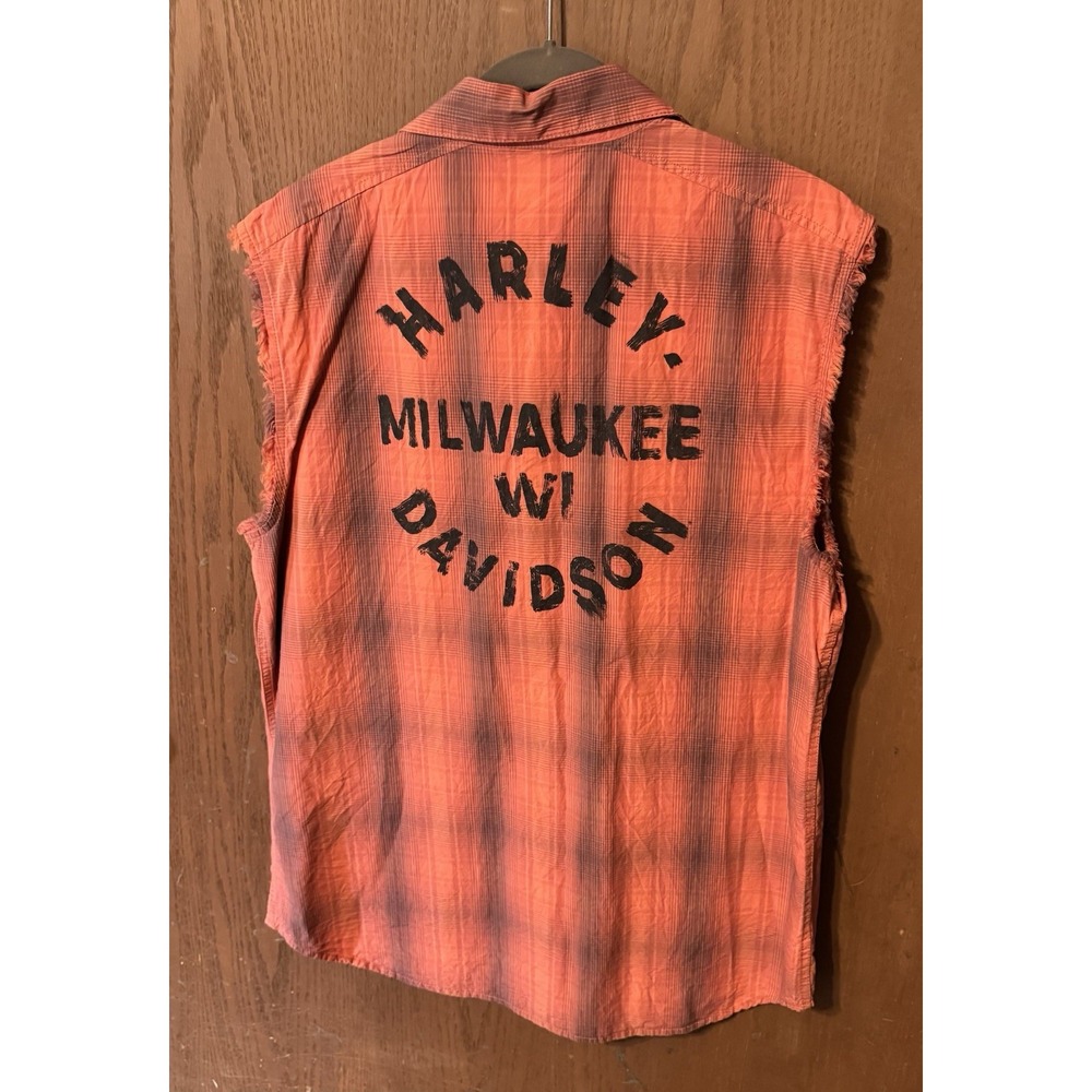 Harley Retro Inspired Circle Graphic Milwaukee WI Sleeveless Button Shirt L  GB4